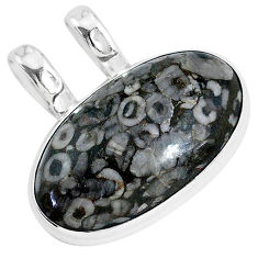 Clearance Sale- 15.65cts natural black crinoid fossil 925 sterling silver pendant jewelry r94665