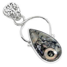 Clearance Sale- 14.72cts natural black crinoid fossil 925 sterling silver pendant jewelry r94669