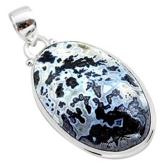 22.05cts natural black feather medicine bow agate 925 silver pendant t38648