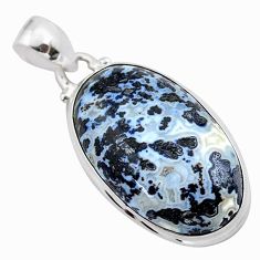 18.15cts natural black feather medicine bow agate 925 silver pendant t38651