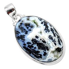 21.48cts natural black feather medicine bow agate 925 silver pendant t38652