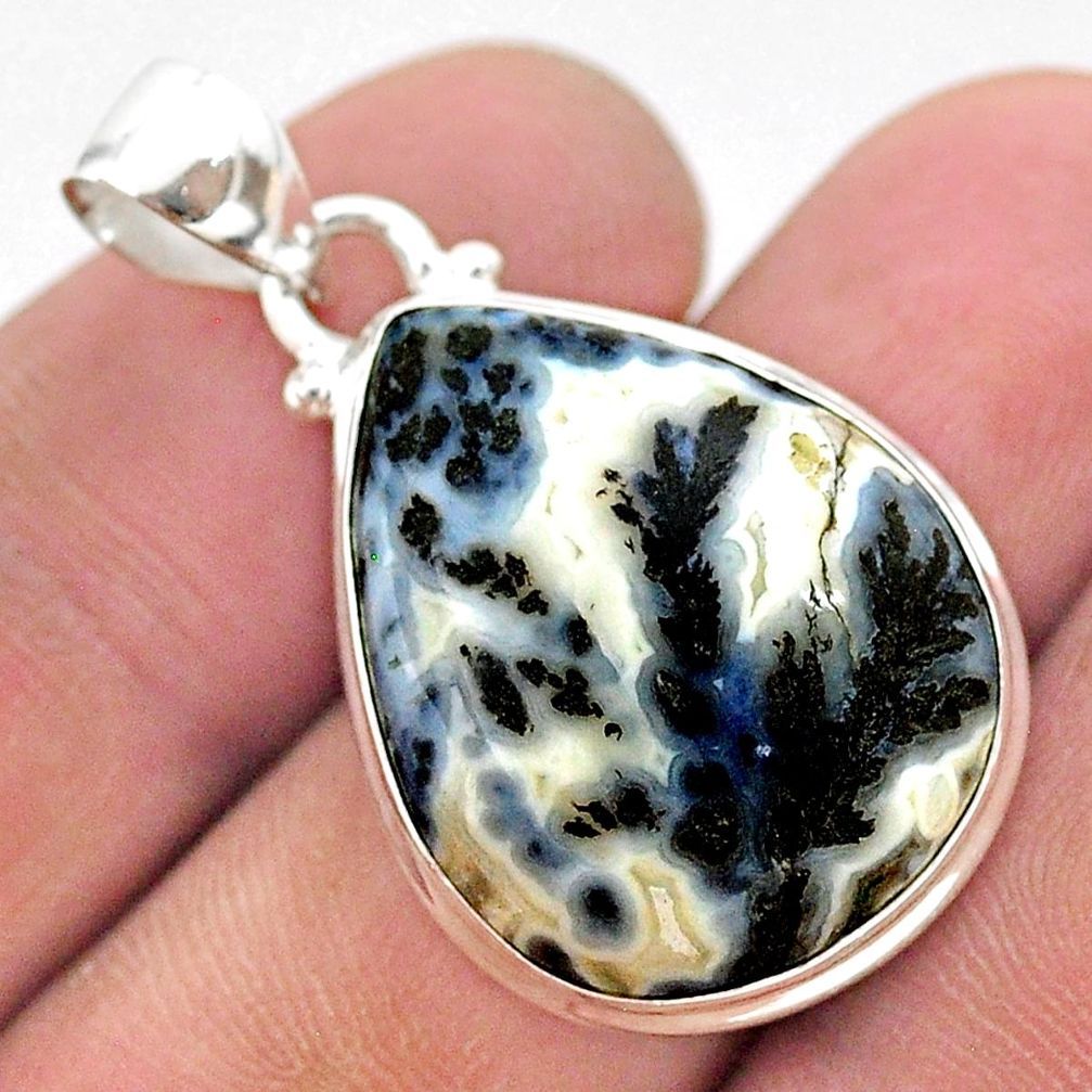 17.18cts natural black feather medicine bow agate pear 925 silver pendant t38690