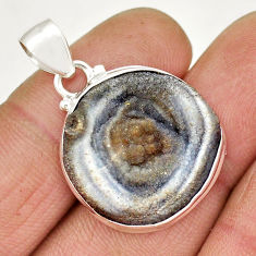 16.49cts natural black geode druzy 925 sterling silver pendant jewelry y9378