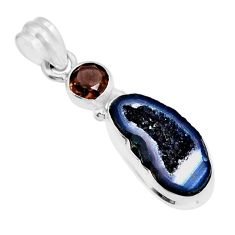 7.44cts natural black geode druzy onyx 925 sterling silver pendant jewelry y5584