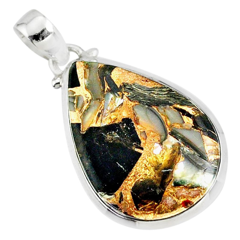 15.26cts natural black golden obsidian 925 sterling silver pendant r81116