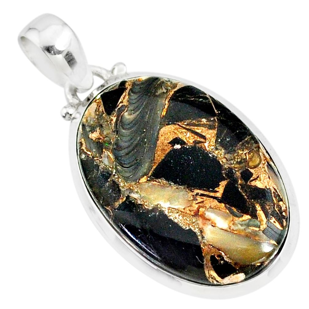 15.68cts natural black golden obsidian oval 925 silver pendant r81112