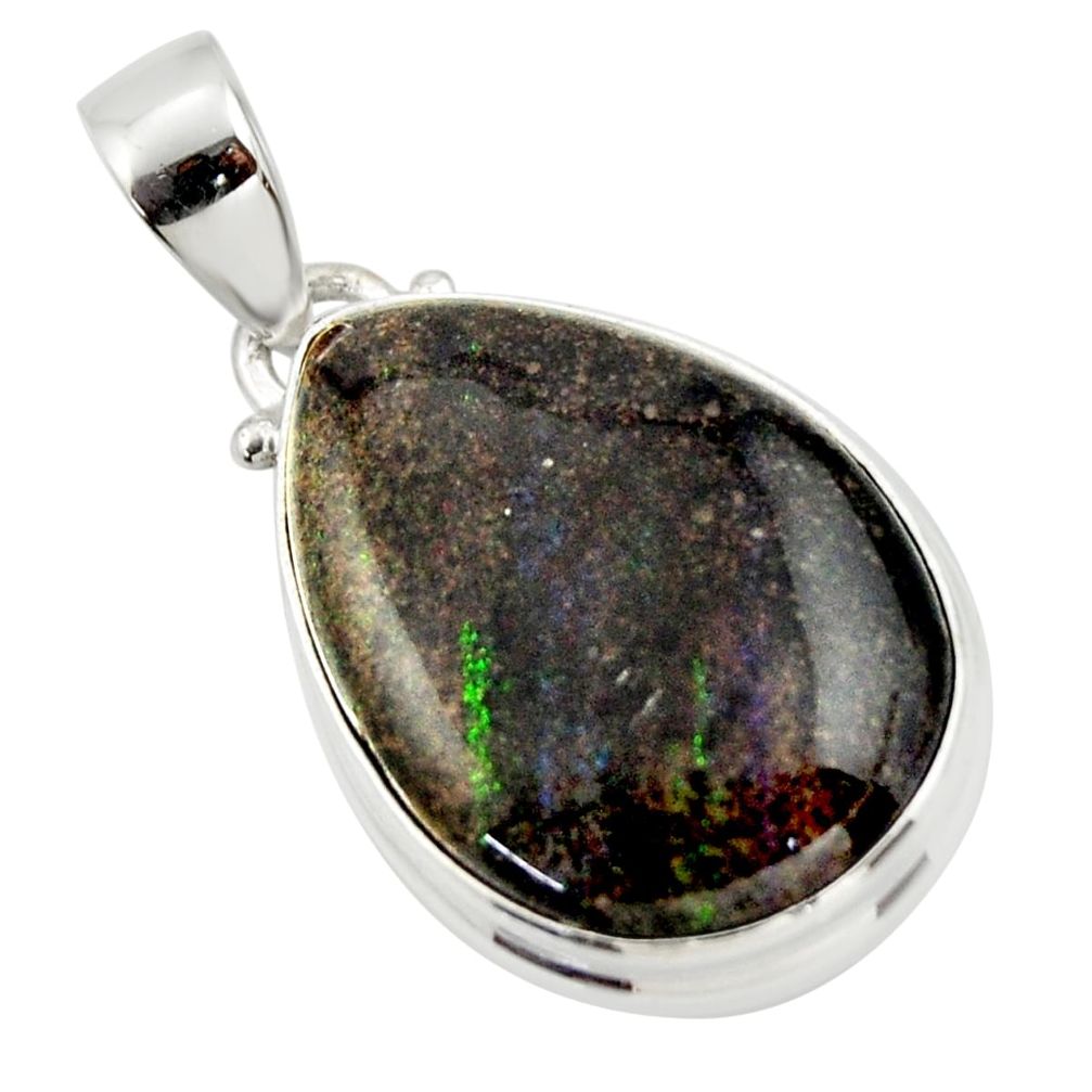 15.58cts natural black honduran matrix opal 925 sterling silver pendant r33852