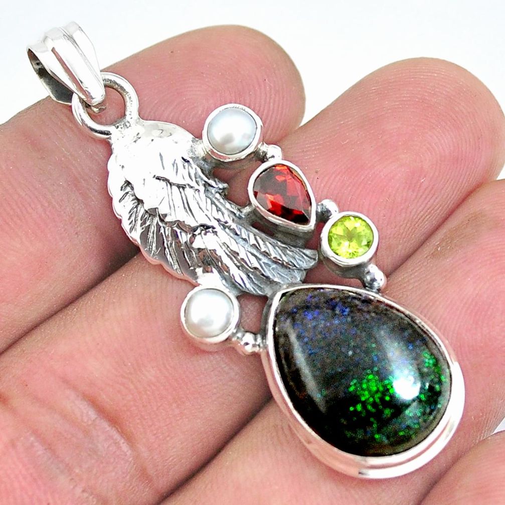 nduran matrix opal garnet 925 silver feather pendant p43122