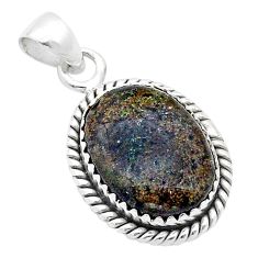 7.36cts natural black honduran matrix opal oval 925 silver pendant u62893