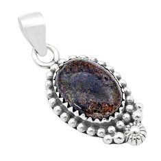 5.44cts natural black honduran matrix opal oval sterling silver pendant u62883