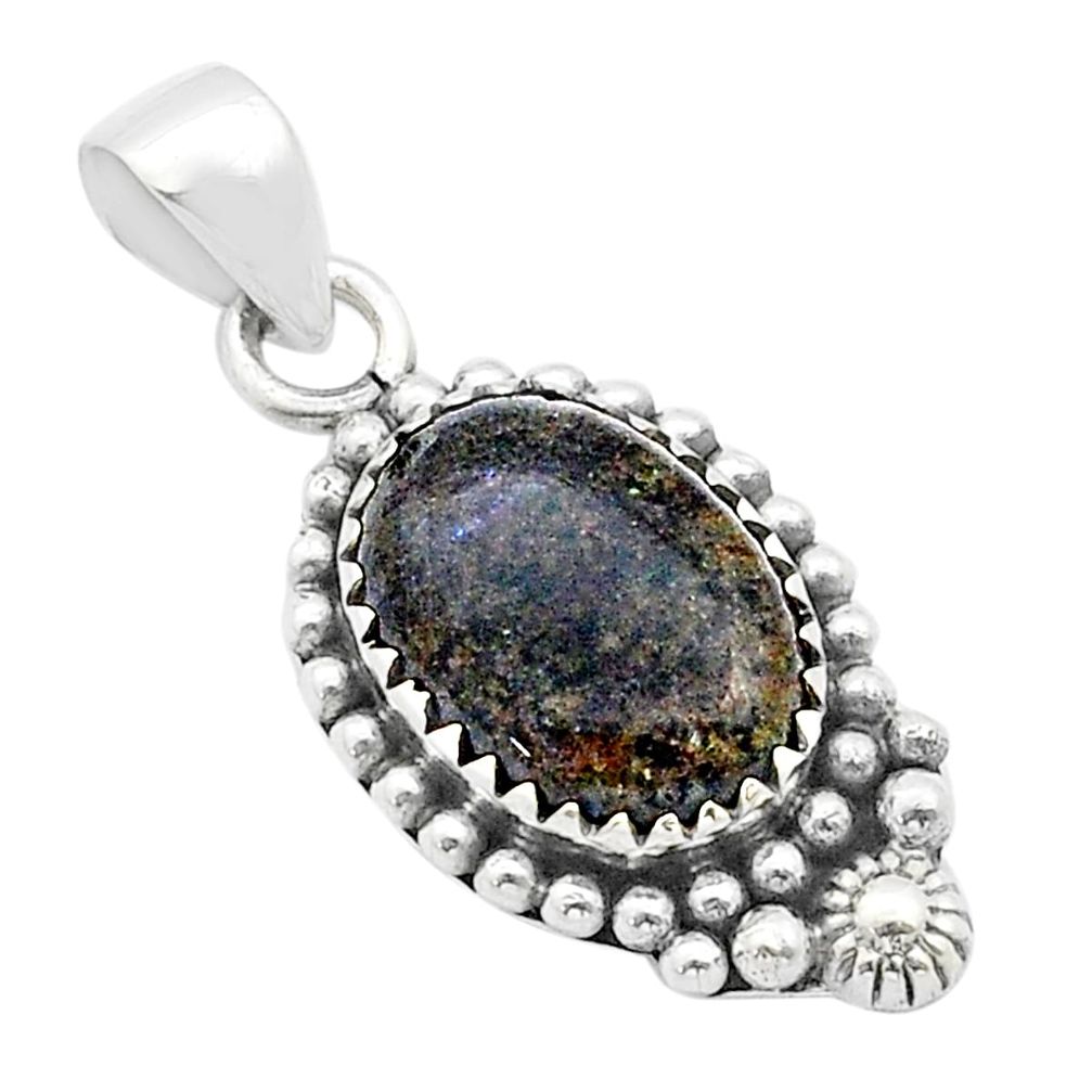 4.91cts natural black honduran matrix opal oval sterling silver pendant u62886