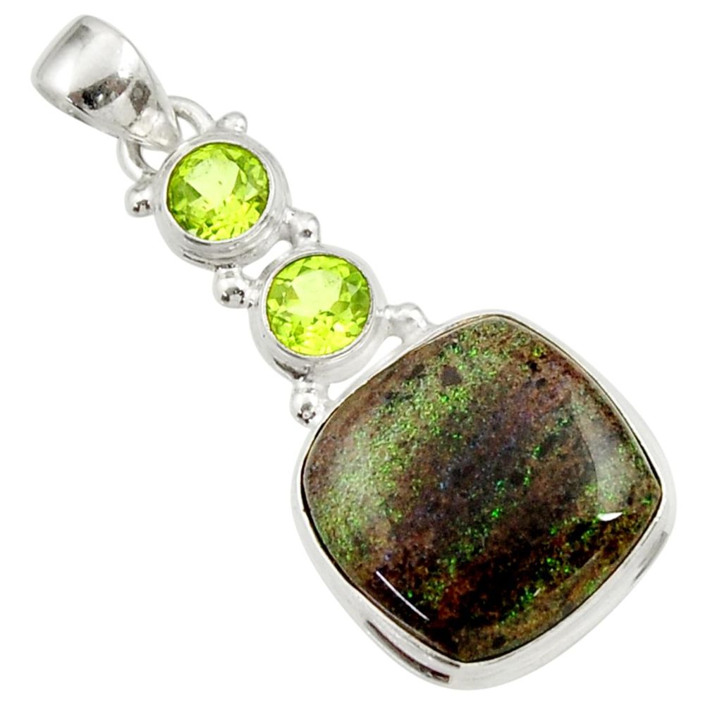  black honduran matrix opal peridot 925 silver pendant d45188