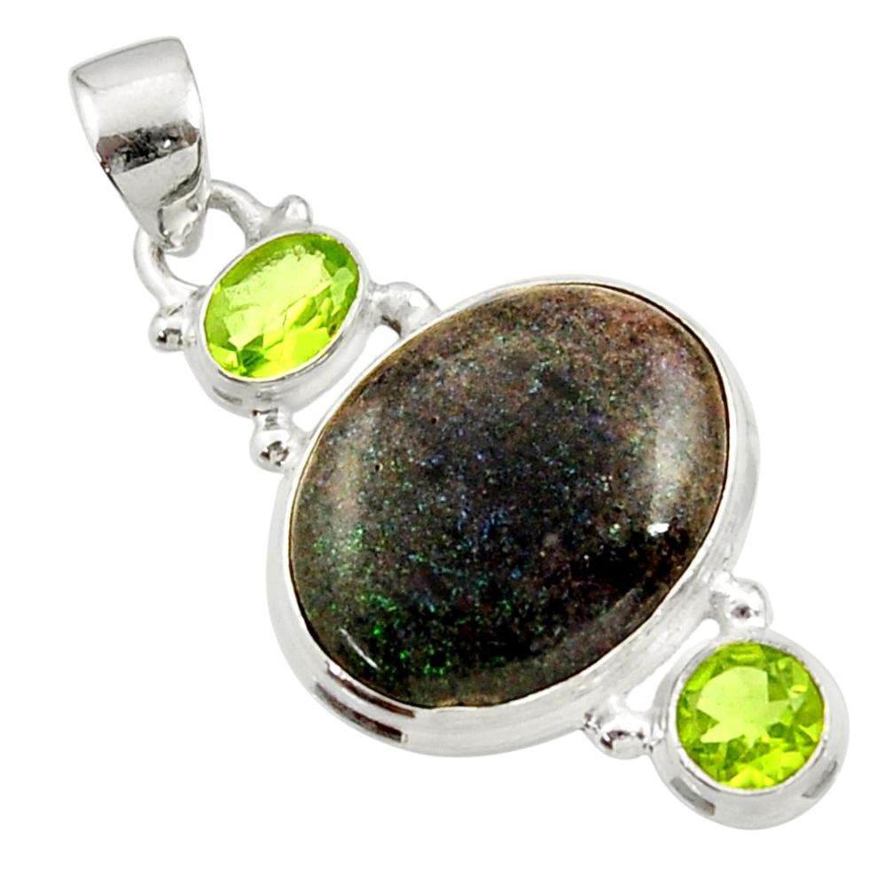  black honduran matrix opal peridot 925 silver pendant d45189