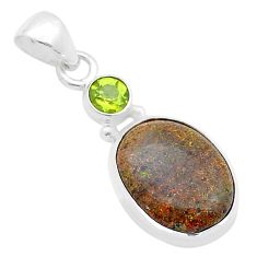 7.36cts natural black honduran matrix opal peridot 925 silver pendant u62930