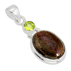 8.24cts natural black honduran matrix opal peridot 925 silver pendant y73781