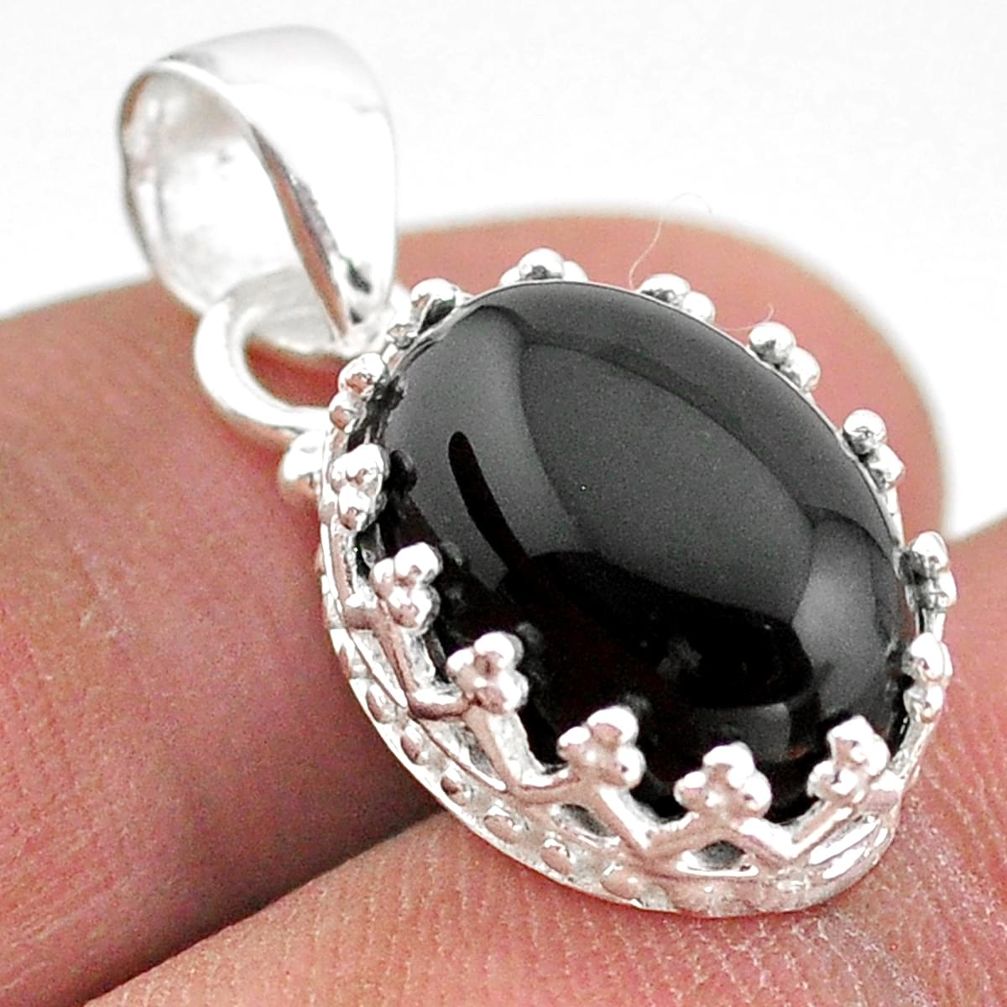 6.15cts natural black onyx 925 sterling silver crown pendant jewelry t43315