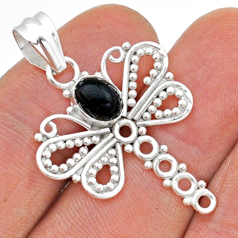 1.45cts natural black onyx 925 sterling silver dragonfly pendant jewelry u86727