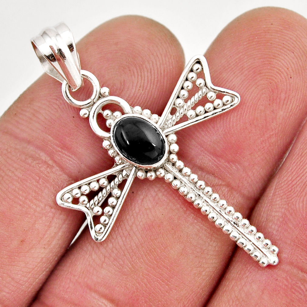 1.51cts natural black onyx 925 sterling silver dragonfly pendant jewelry y52995