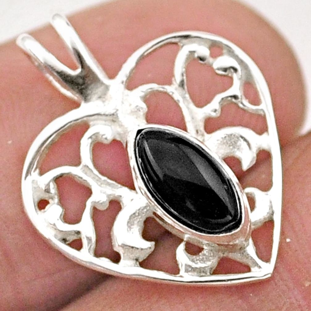 1.63cts natural black onyx 925 sterling silver fleur-de-lis pendant t89492