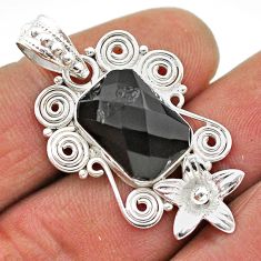 6.52cts natural black onyx 925 sterling silver flower pendant jewelry t68483