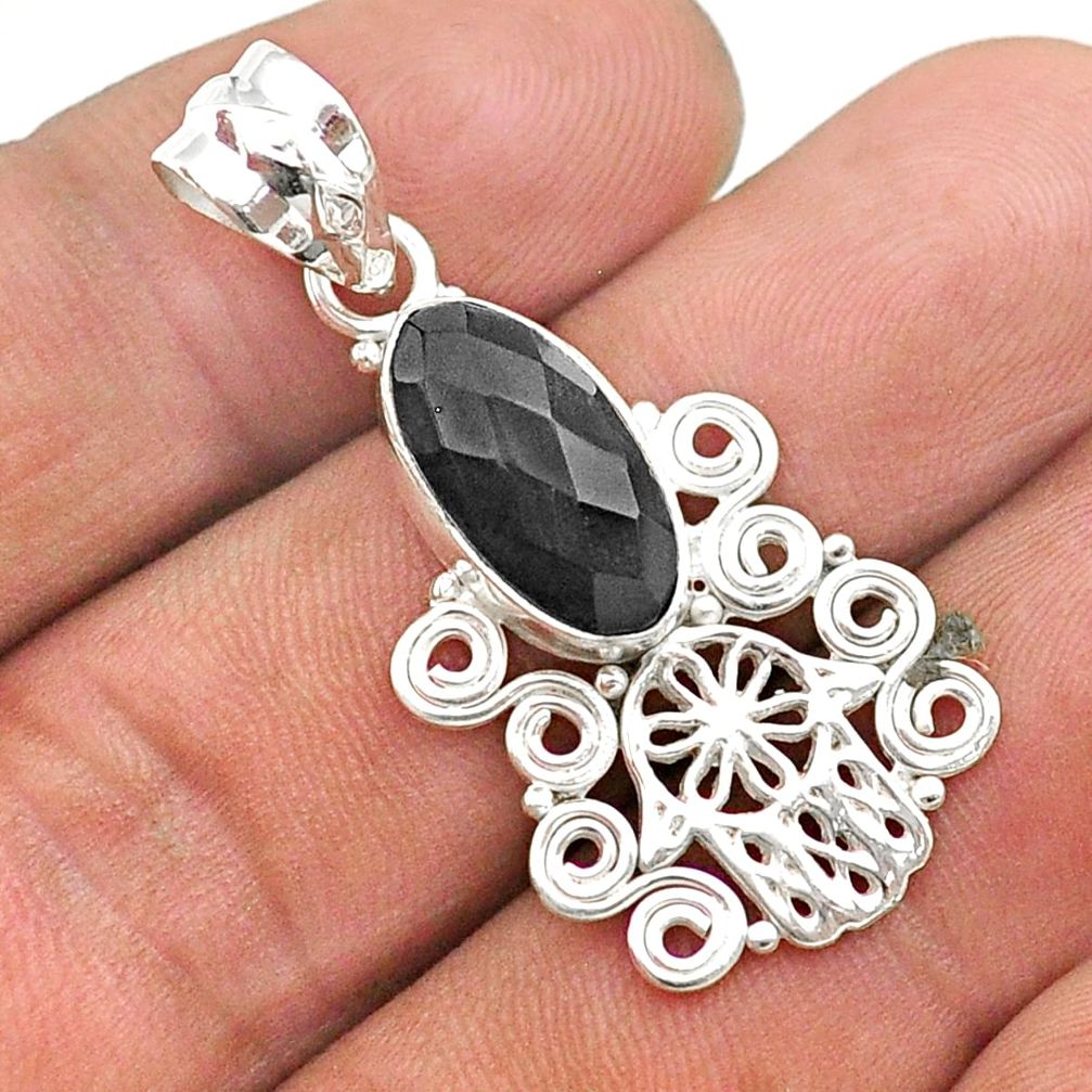 5.12cts natural black onyx 925 sterling silver hand of god hamsa pendant t64911