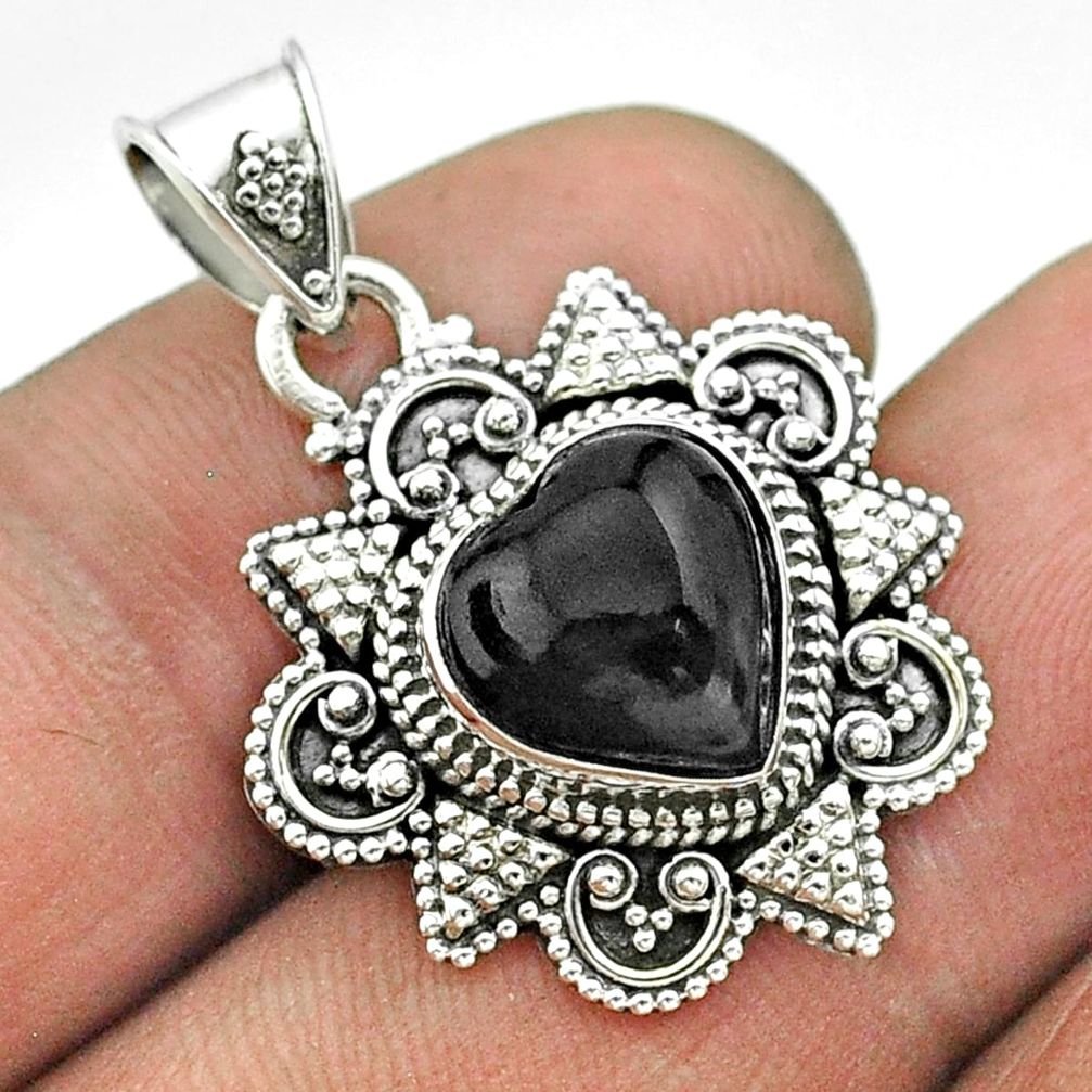 4.82cts natural black onyx 925 sterling silver heart pendant jewelry t56050
