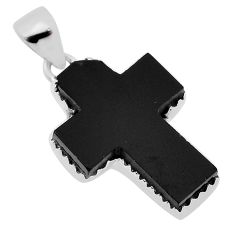 9.41cts natural black onyx 925 sterling silver holy cross pendant jewelry n31721