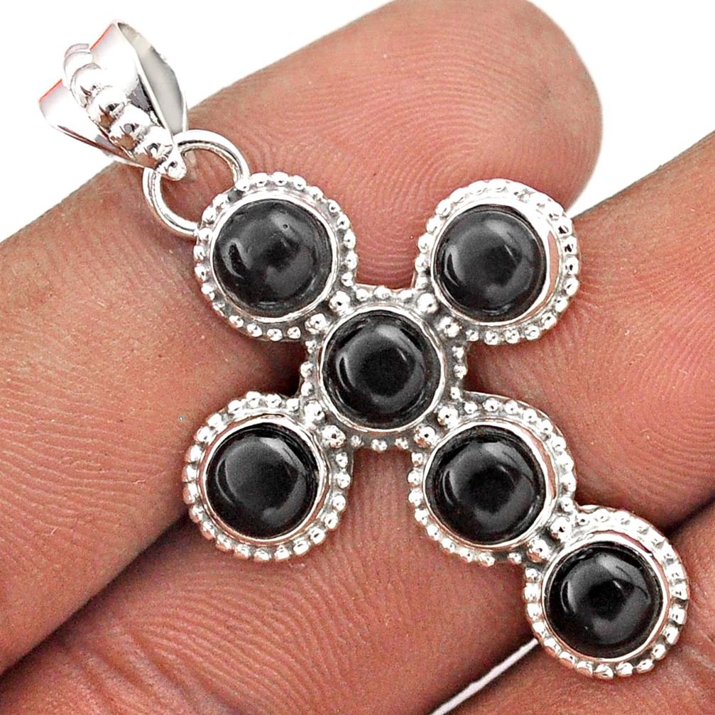 8.21cts natural black onyx 925 sterling silver holy cross pendant jewelry t85815