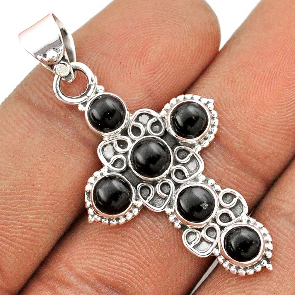 5.06cts natural black onyx 925 sterling silver holy cross pendant jewelry t85976