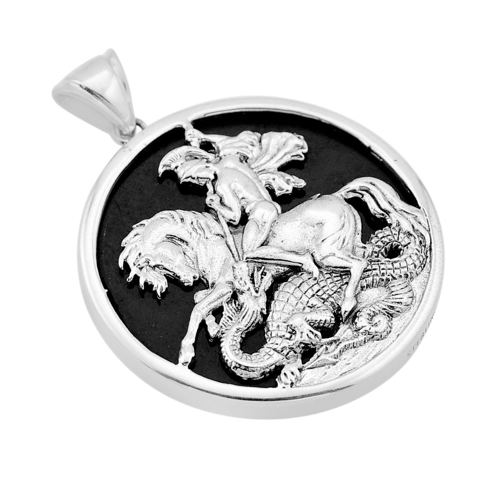 36.40cts natural black onyx 925 sterling silver horse rider pendant n53441