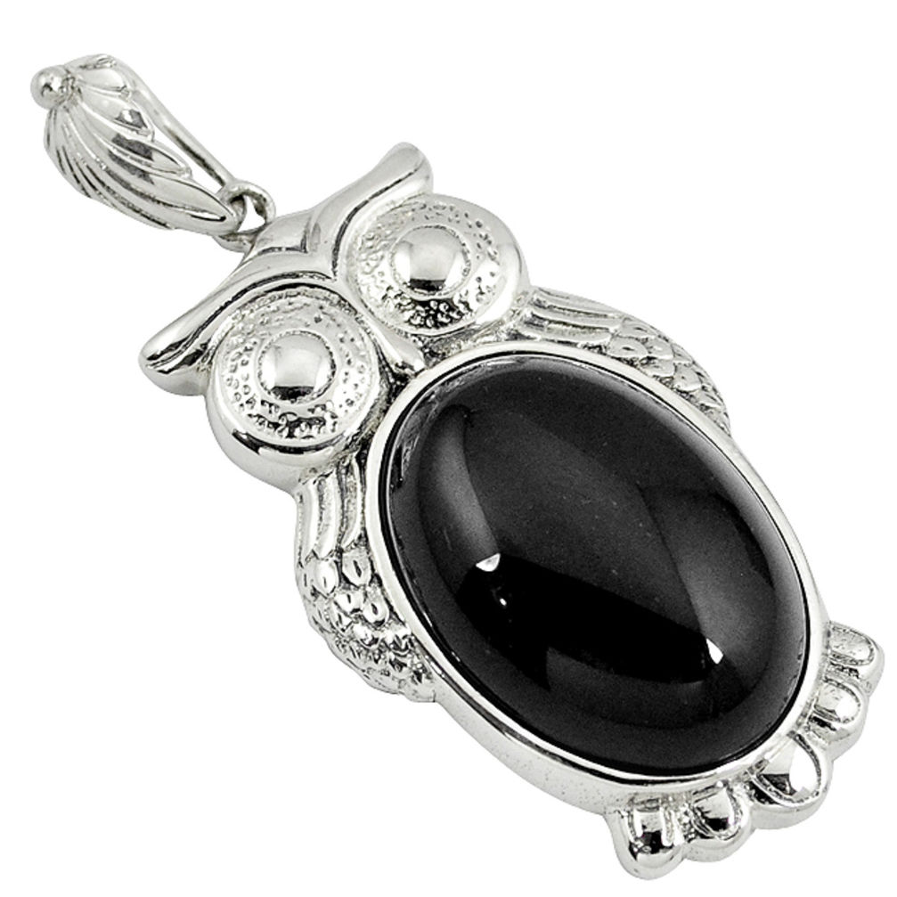 Natural black onyx 925 sterling silver owl pendant jewelry c22509