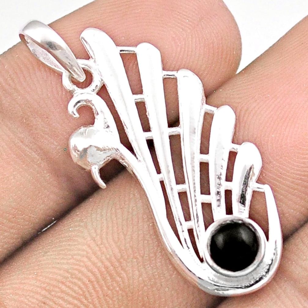 0.95cts natural black onyx 925 sterling silver peacock pendant jewelry u17442
