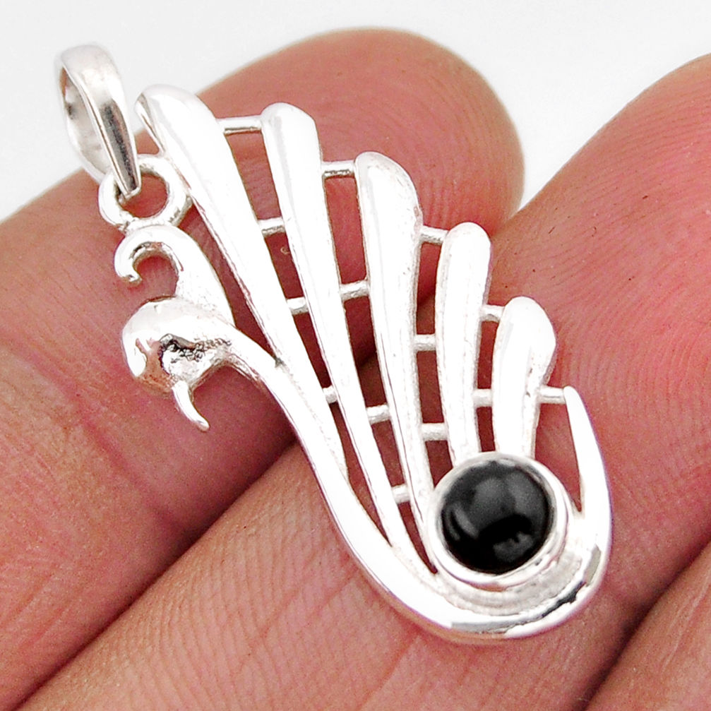 0.77cts natural black onyx 925 sterling silver peacock pendant jewelry y61265
