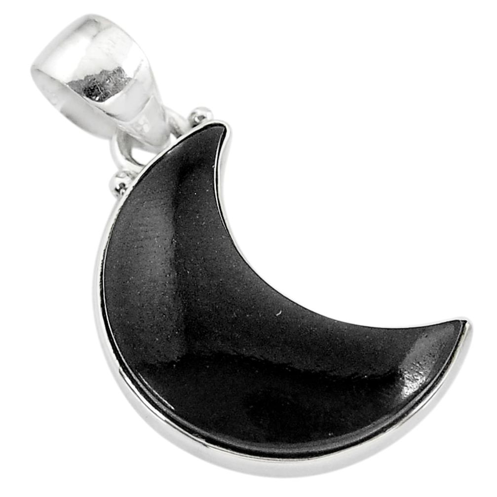 10.08cts natural black onyx 925 sterling silver moon pendant t21861