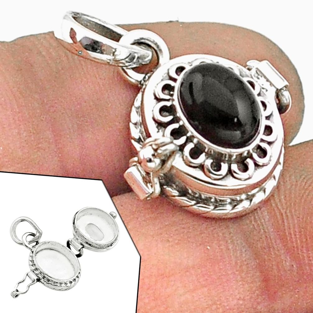 1.95cts natural black onyx 925 sterling silver poison box pendant jewelry t73496
