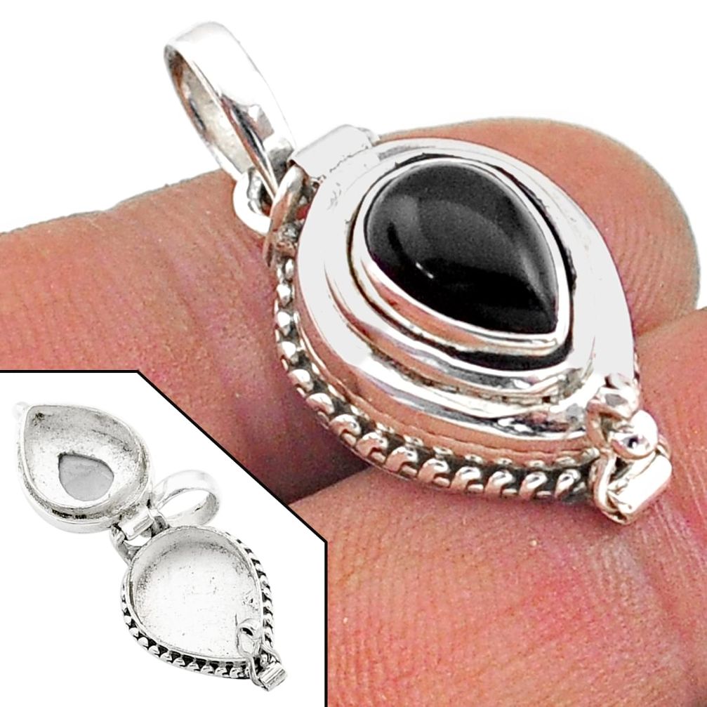 2.53cts natural black onyx 925 sterling silver poison box pendant jewelry t73609