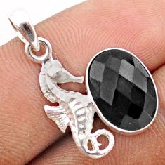 5.20cts natural black onyx 925 sterling silver seahorse pendant jewelry t82726