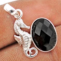 4.78cts natural black onyx 925 sterling silver seahorse pendant jewelry t82770