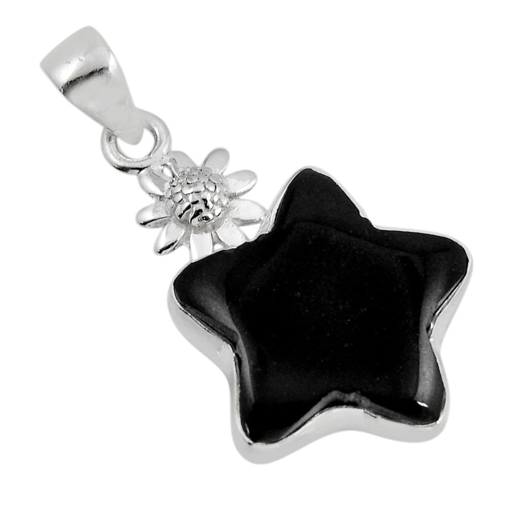 13.66cts natural black onyx 925 sterling silver star fish pendant jewelry y49782