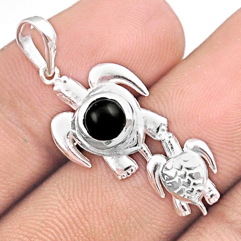 0.86cts natural black onyx 925 sterling silver turtle pendant jewelry u17408