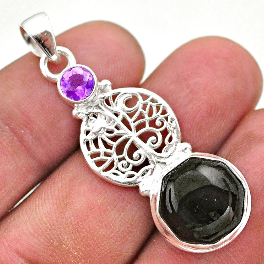 7.12cts natural black onyx amethyst 925 silver tree of life pendant t46388