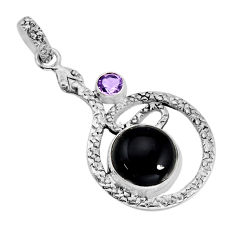 7.06cts natural black onyx amethyst 925 sterling silver snake pendant y80212