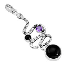 7.85cts natural black onyx amethyst 925 sterling silver snake pendant y80214