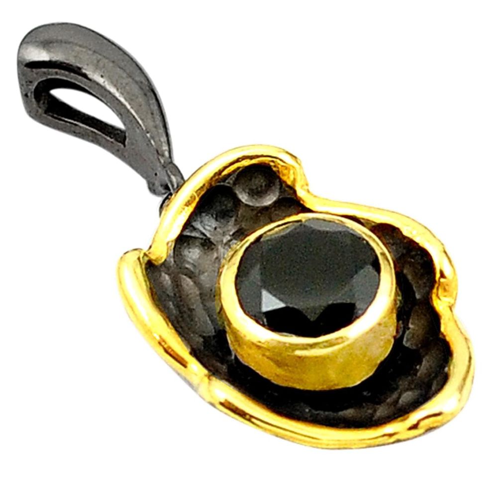 Natural black onyx black rhodium 925 silver 14k gold pendant jewelry c24174