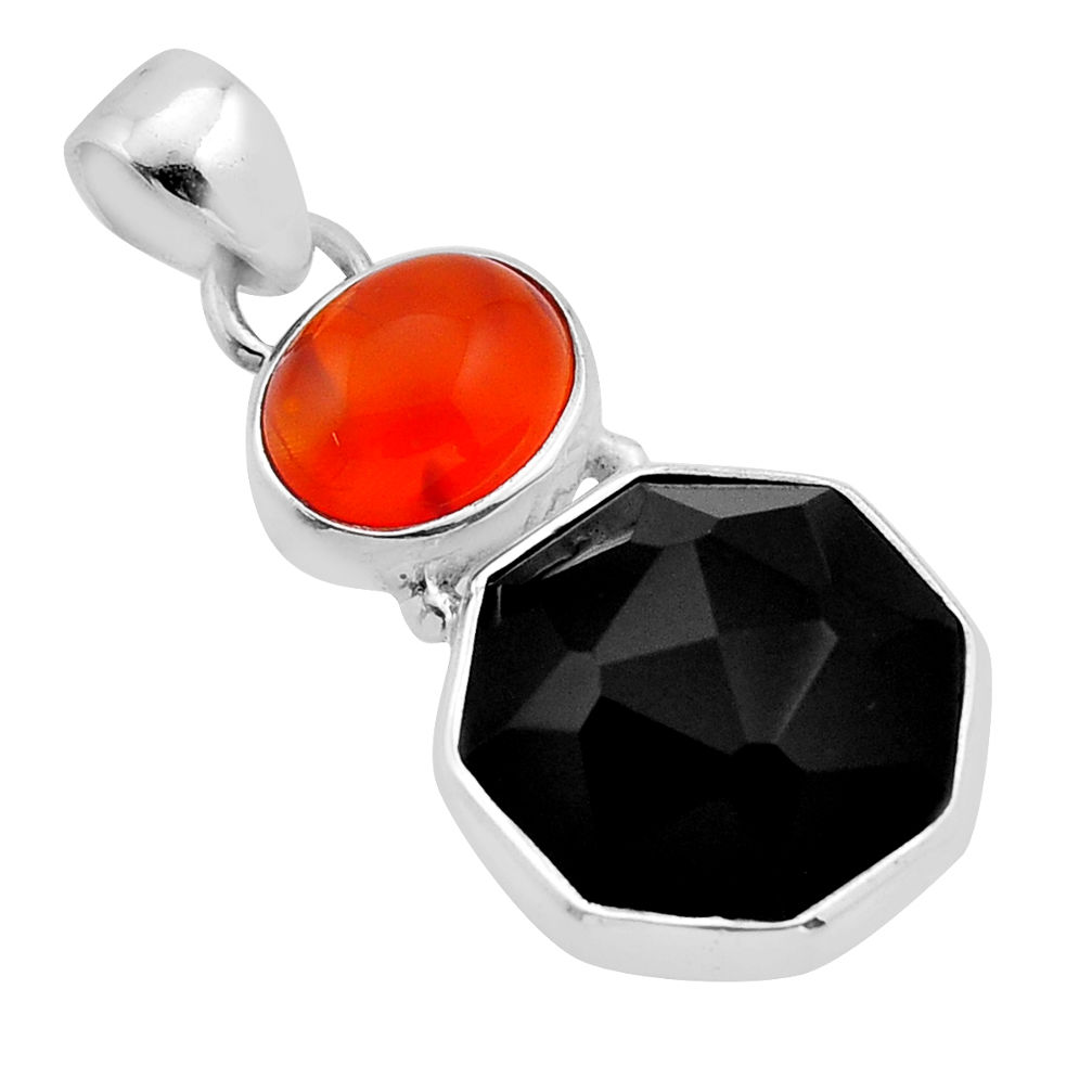 10.29cts natural black onyx cornelian (carnelian) oval 925 silver pendant n54084