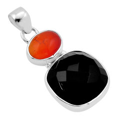 12.36cts natural black onyx cornelian (carnelian) oval 925 silver pendant n54089