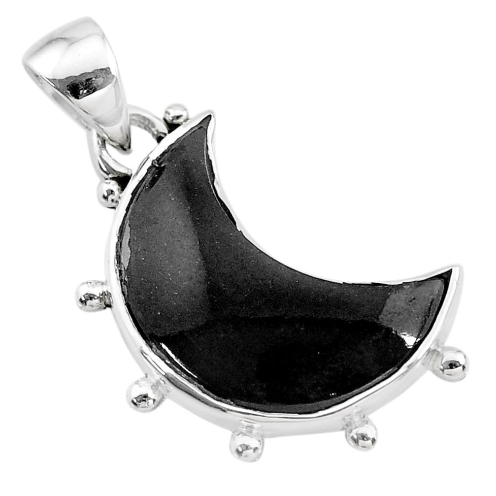 10.20cts natural black onyx moon 925 sterling silver moon pendant t21831