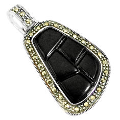 10.30cts natural black onyx marcasite 925 sterling silver pendant jewelry c16506