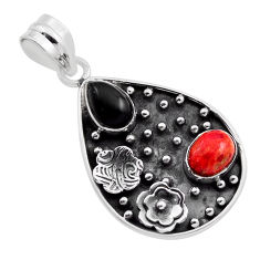 3.93cts natural black onyx mojave turquoise 925 silver flower pendant n25465