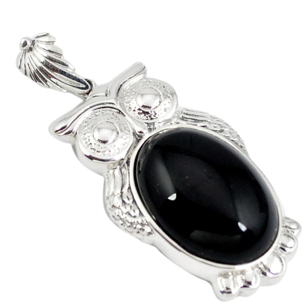Natural black onyx oval 925 sterling silver owl pendant jewelry c22506